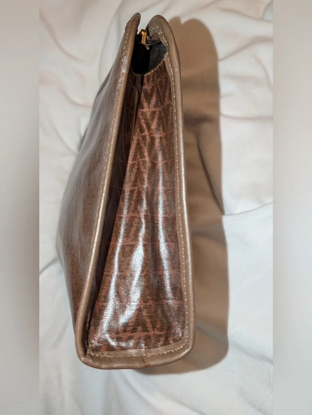 MARIO VALENTINO Coated Canvas Medium Clutch Bag Brown GUC
